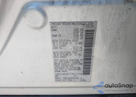 2019 Nissan Rogue Sl из США, поврежденный, VIN 5N1AT2MT1KC791714